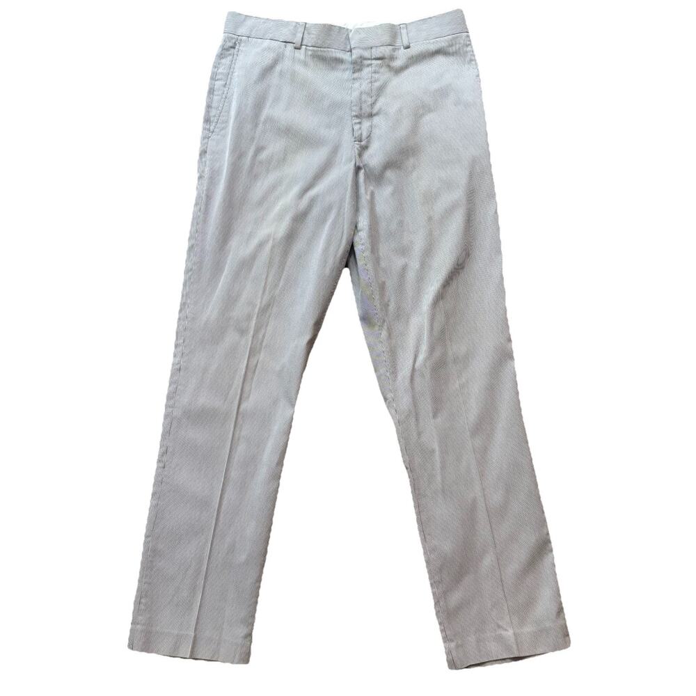 Lands' End Tailored Fit Seersucker Pants Men's 34x31.5 Slim Fit Blue Striped